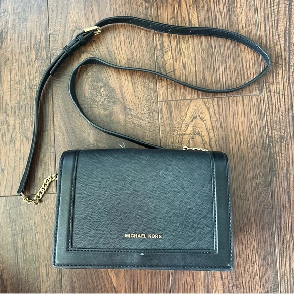 Michael Kors Handbags - Michael Kors Black Gold Crossbody Purse Buckle Womens